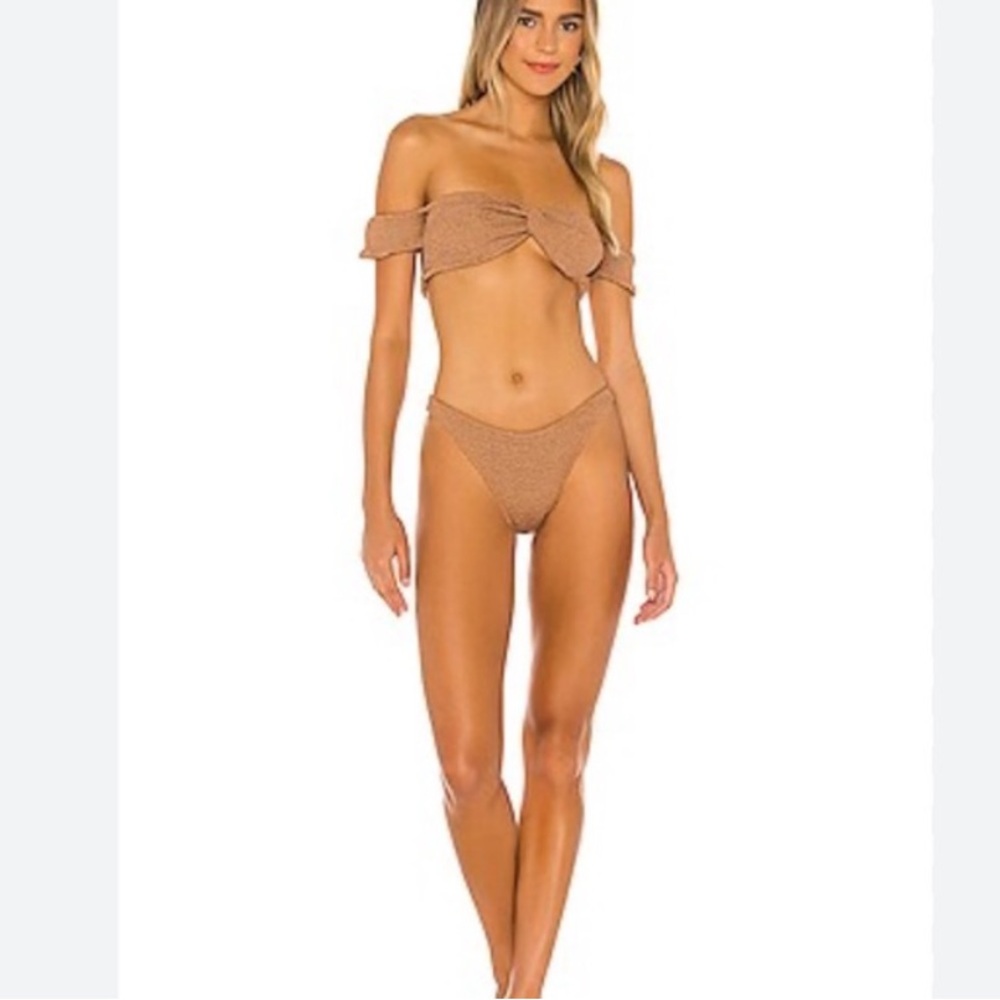 Hunza G Brigette Bikini Set in Metallic Cocoa Brown OS - Picture 3 of 7